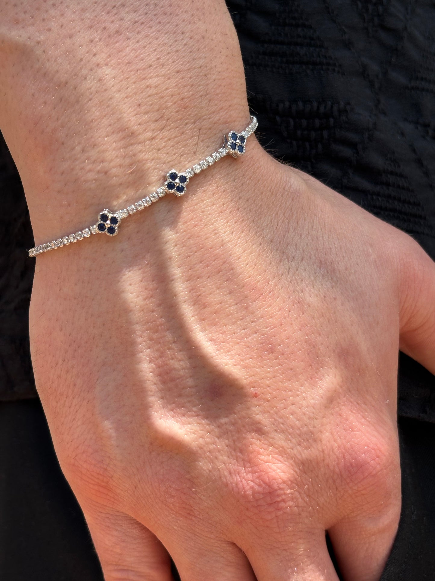 Bracciale tennis in argento 925 con fiorellini