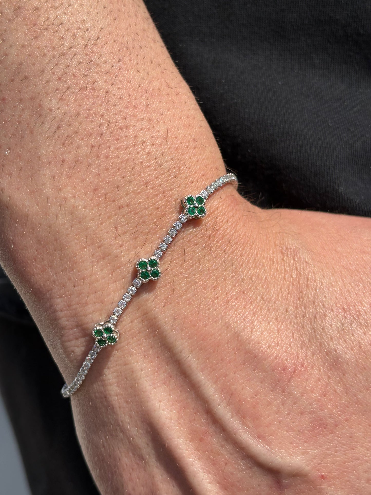 Bracciale tennis in argento 925 con fiorellini