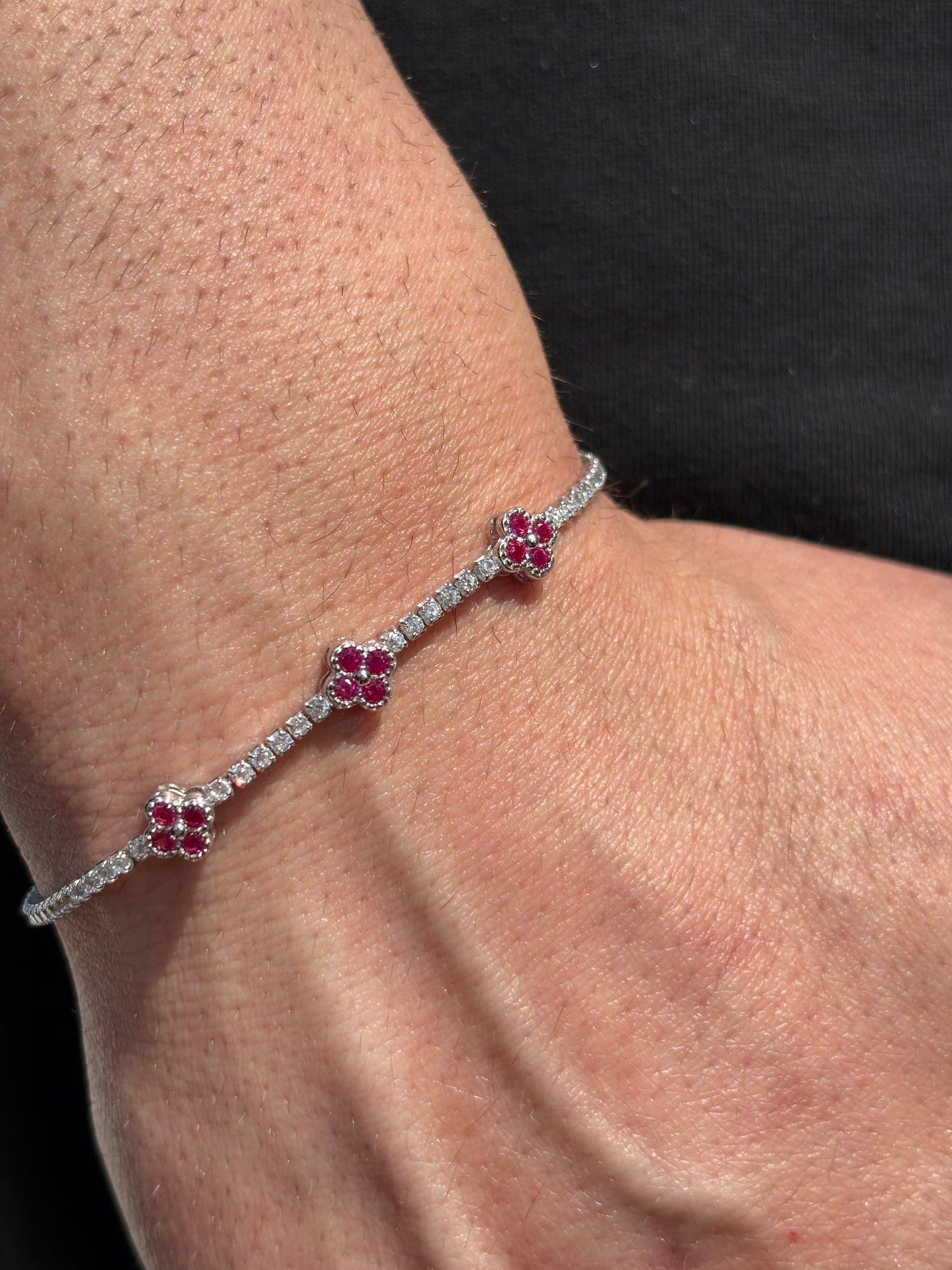 Bracciale tennis in argento 925 con fiorellini