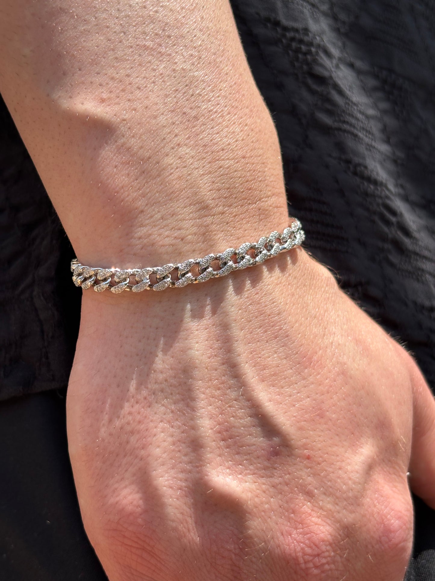 Bracciale catena cubana in argento 925 con zirconi