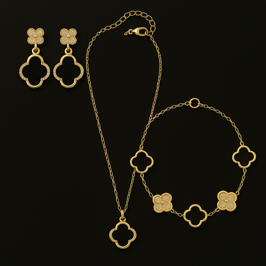 Set Gioielli in Acciaio Placcato Oro – Collezione Quadrifoglio Eleganza