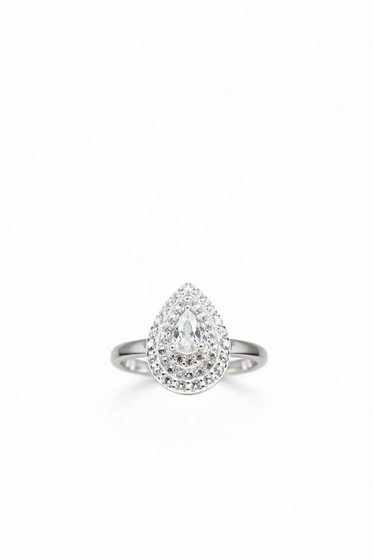 Anello Goccia in Argento 925 con Zircone Centrale e Pavé Brillante