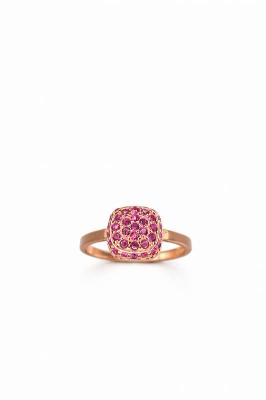 Anello Pavé Rosé in Argento 925 Placcato Oro Rosa con Zirconi Fucsia