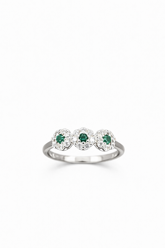 Anello Trilogy Fiore in Argento 925 con Zirconi Verdi Brillanti