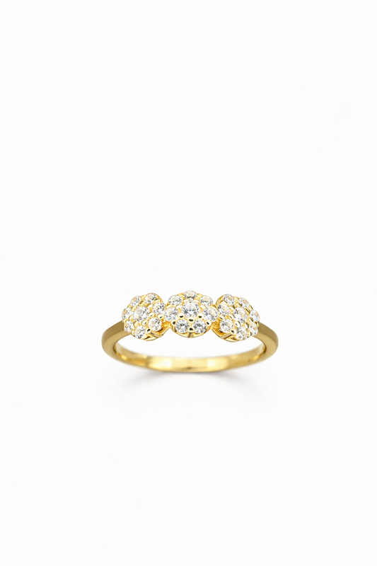 Anello Trilogy Fiore in Argento 925 Placcato Oro con Zirconi Brillanti