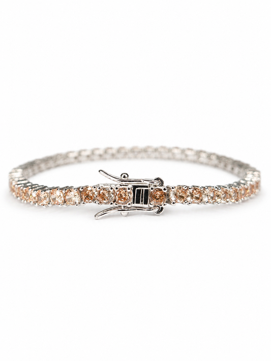 Tennis Crystal Champagne. Creato a mano placcato in vero oro 18k. Zirconi 6A effetto diamante