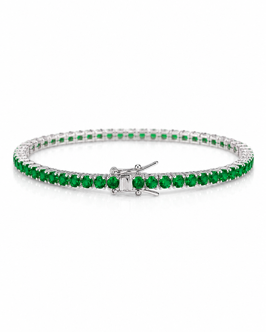 Tennis verde imperiale . Creato a mano placcato in vero oro 18k. Zirconi 6A effetto diamante