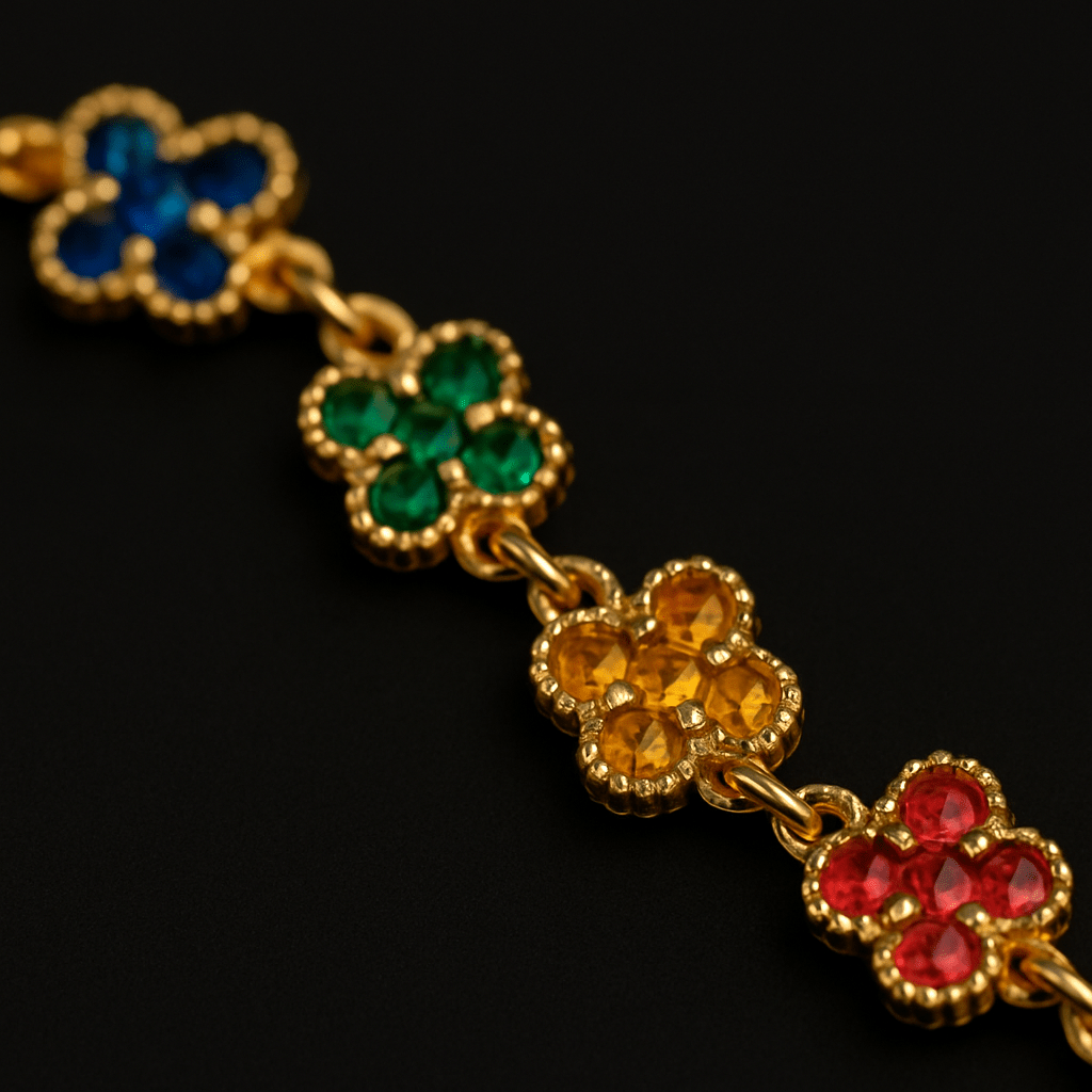 Bracciale Quadrifogli Multicolor in Acciaio e Zirconi in argento 925 con zirconi - Larù Gioielli (per Bracciali) Bracciale Quadrifogli Multicolor in Acciaio e Zirconi in argento 925 elegante - Larù Gioielli (per Collane) Bracciale Quadrifogli Multicolor in Acciaio e Zirconi in argento 925 luminosi - s
