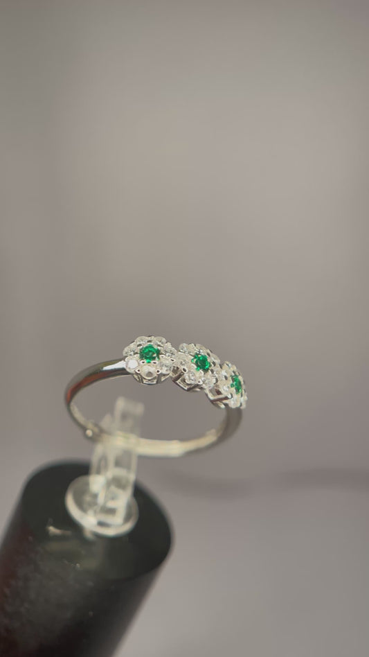 Anello Trilogy Fiore in Argento 925 con Zirconi Verdi Brillanti