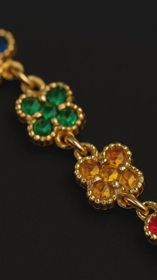 Bracciale Quadrifogli Multicolor in Acciaio e Zirconi