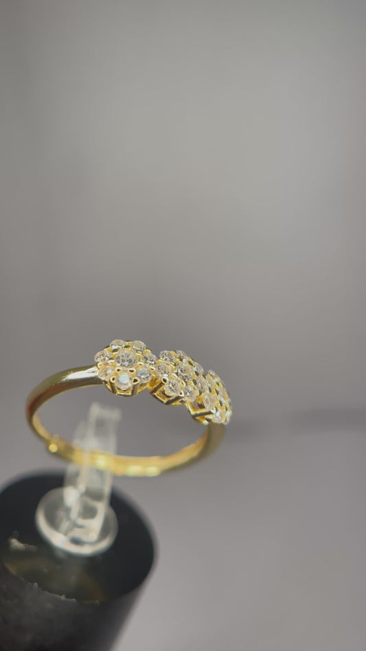 Anello Trilogy Fiore in Argento 925 Placcato Oro con Zirconi Brillanti