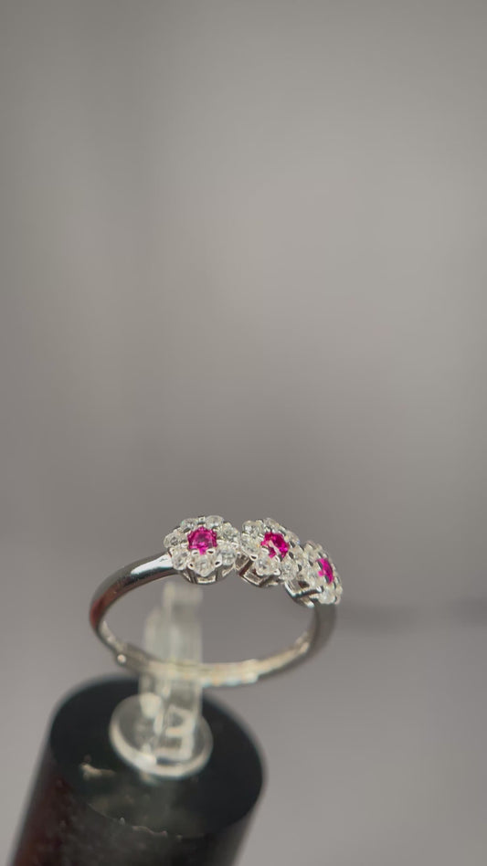 Anello Trilogy Fiore in Argento 925 con Zirconi Rosa Brillanti