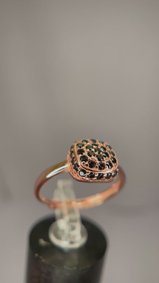 Anello Pavé Nero in Argento 925 Placcato Oro Rosa