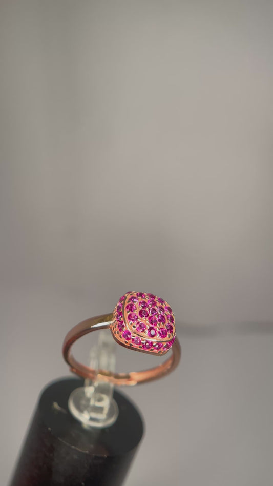 Anello Pavé Rosé in Argento 925 Placcato Oro Rosa con Zirconi Fucsia