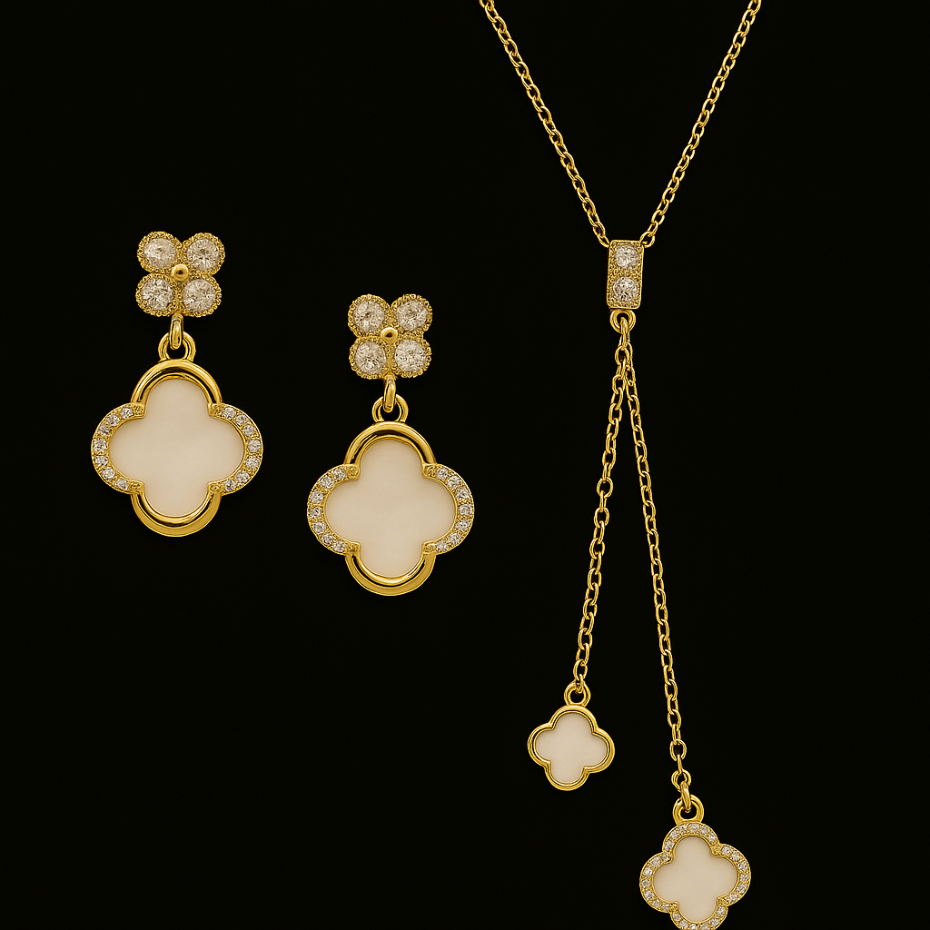 Set Gioielli in Acciaio Placcato Oro – Collezione Quadrifoglio Madreperla in argento 925 con zirconi - Larù Gioielli (per Bracciali) Set Gioielli in Acciaio Placcato Oro – Collezione Quadrifoglio Madreperla in argento 925 elegante - Larù Gioielli (per Collane) Set Gioielli in Acciaio Placcato Oro – Collezione Quadrifoglio Madreperla in argento 925 luminosi - s