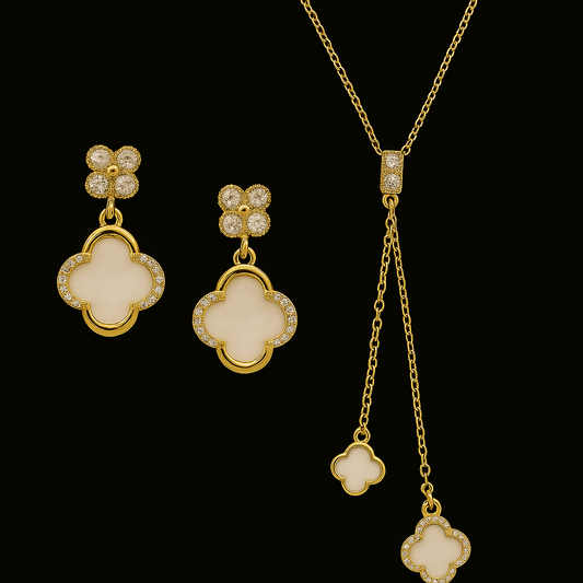 Set Gioielli in Acciaio Placcato Oro – Collezione Quadrifoglio Madreperla in argento 925 con zirconi - Larù Gioielli (per Bracciali) Set Gioielli in Acciaio Placcato Oro – Collezione Quadrifoglio Madreperla in argento 925 elegante - Larù Gioielli (per Collane) Set Gioielli in Acciaio Placcato Oro – Collezione Quadrifoglio Madreperla in argento 925 luminosi - s